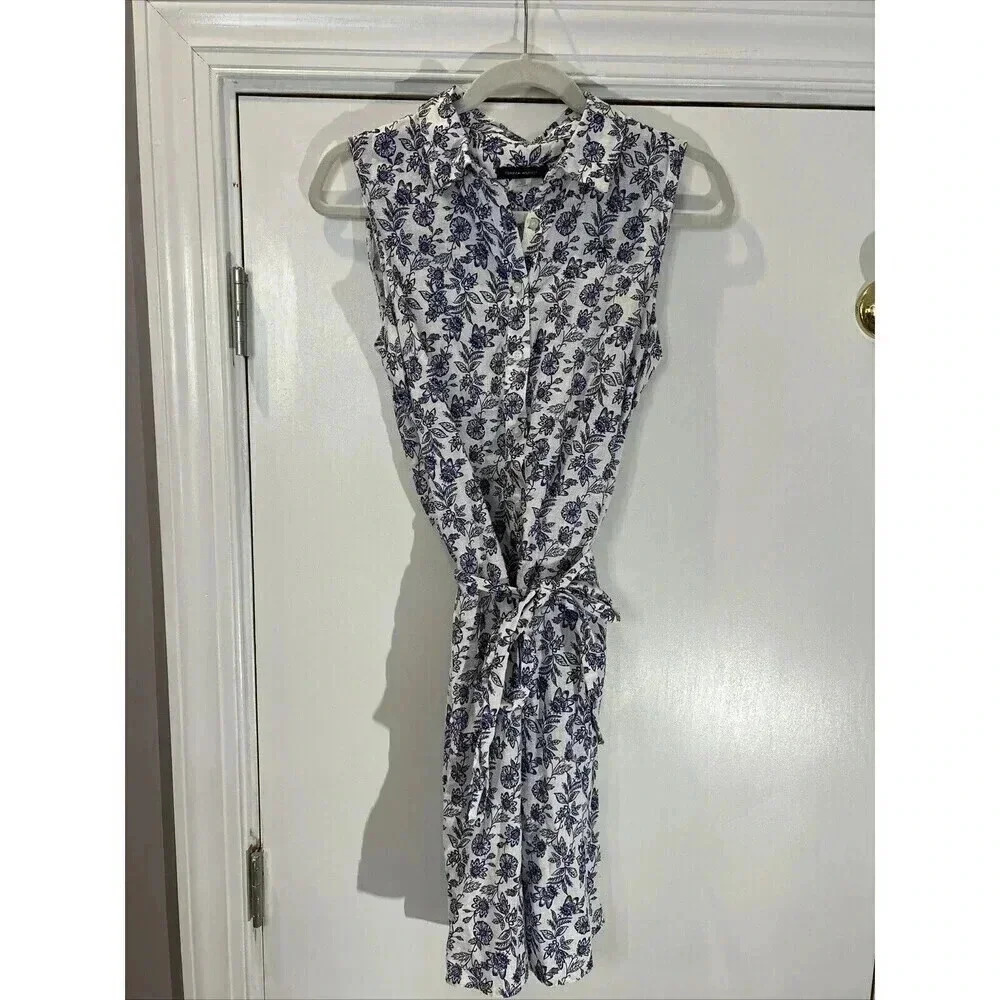 Tommy Hilfiger Sleeveless Button Down Dress W Belt  Size 6 Floral Beachy Cottage